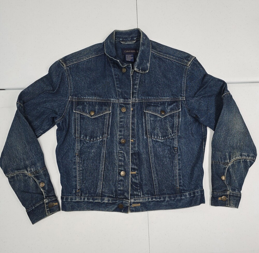 Vintage Calvin Klein 90's Men S Trucker Jean Jacket Denim Buttons Spot Indigo